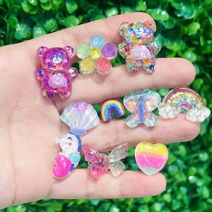 New Arrival 10Pcs Lovely Butterfly Bear Resin Shoes Charms Decorations Rainbow Shell Cat Children Bracelet Buckle 10Pcs