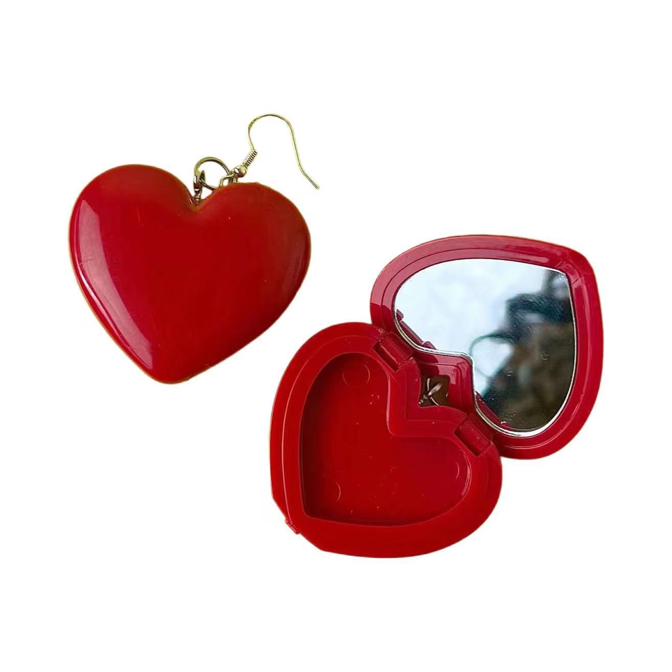 Y2K Heart Mirror Earrings - Pink or Red