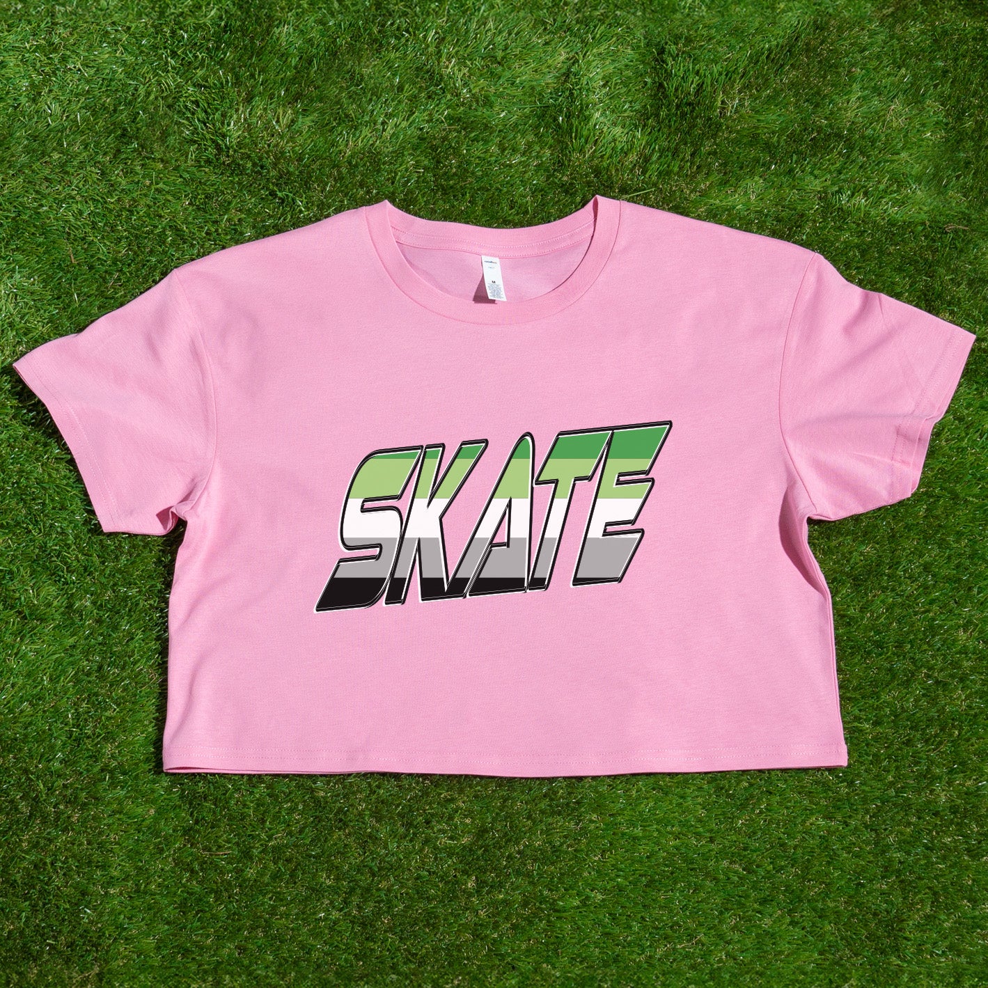 SKATE Aromantic pride flag - locally printed crop tee