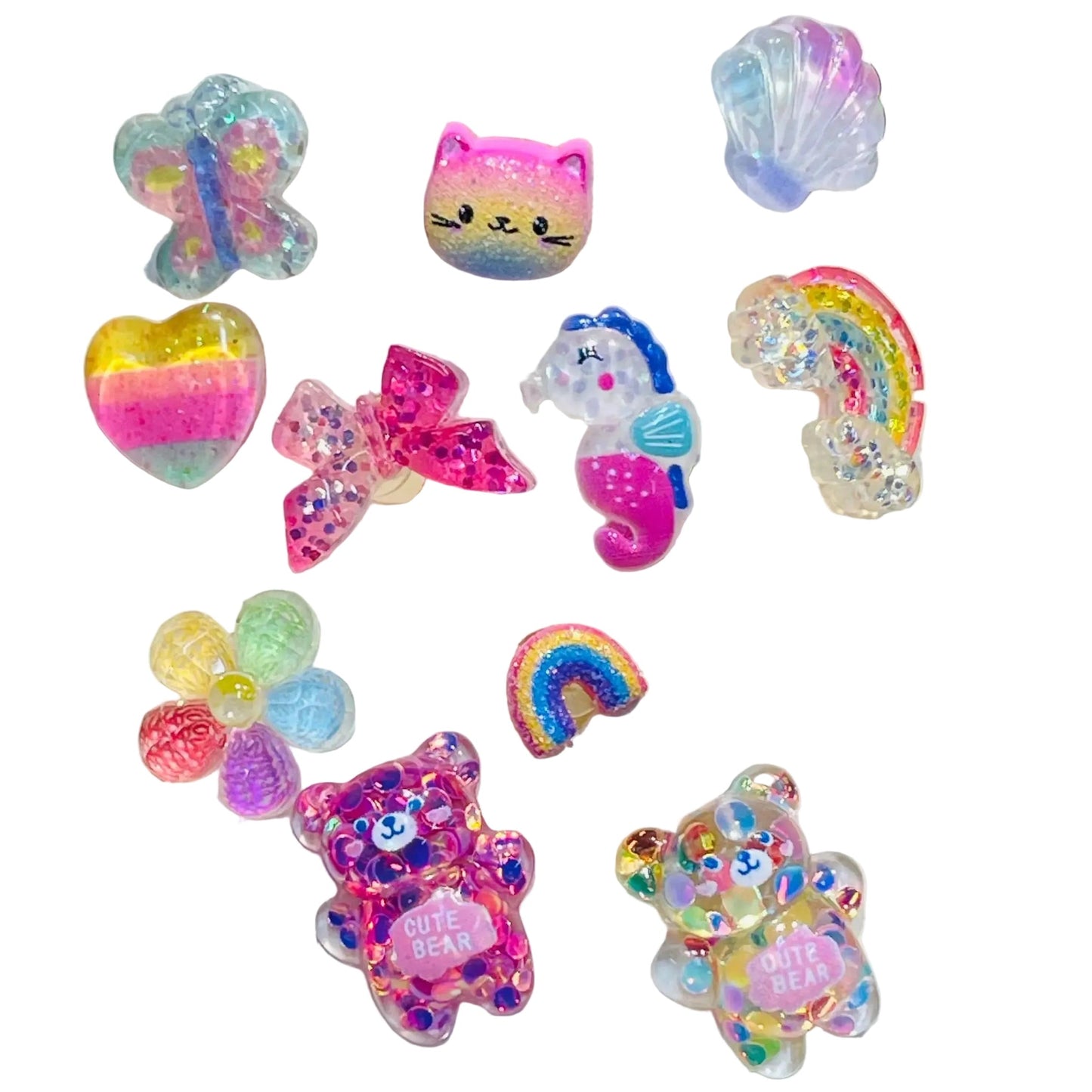 New Arrival 10Pcs Lovely Butterfly Bear Resin Shoes Charms Decorations Rainbow Shell Cat Children Bracelet Buckle