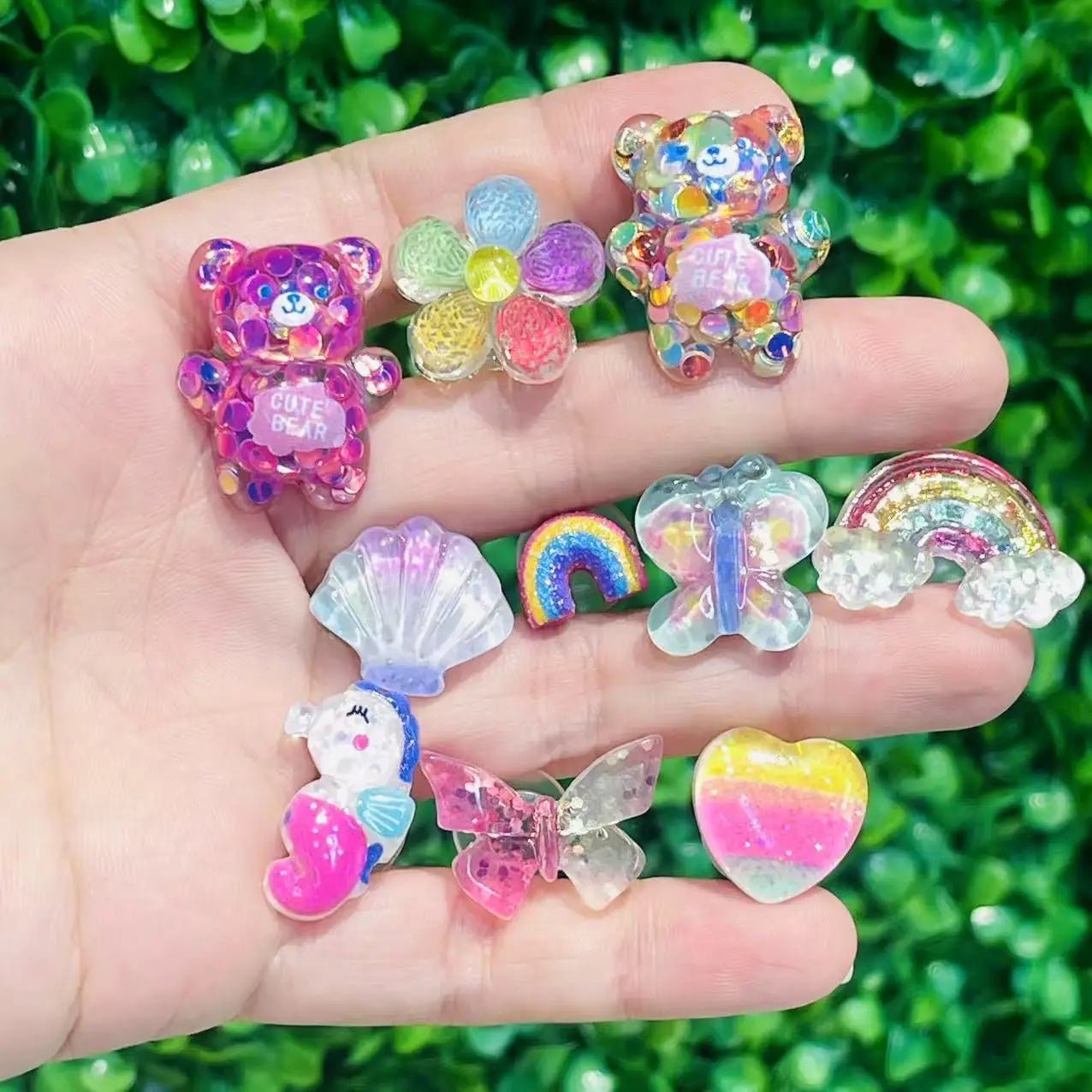 New Arrival 10Pcs Lovely Butterfly Bear Resin Shoes Charms Decorations Rainbow Shell Cat Children Bracelet Buckle 10Pcs