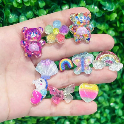 New Arrival 10Pcs Lovely Butterfly Bear Resin Shoes Charms Decorations Rainbow Shell Cat Children Bracelet Buckle 10Pcs