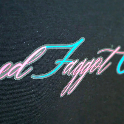 AS Colour Black t-shirt with pink and blue text AFAB Assigned Faggot At Birth