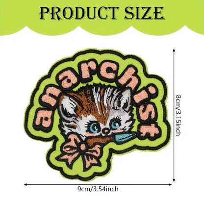 Patch with a cat design and 'Anarchist' text, 9cm x 8cm