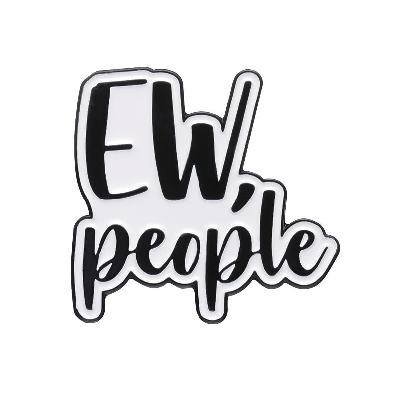 Black text 'EW, people' on a white background