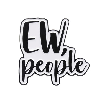 Black text 'EW, people' on a white background