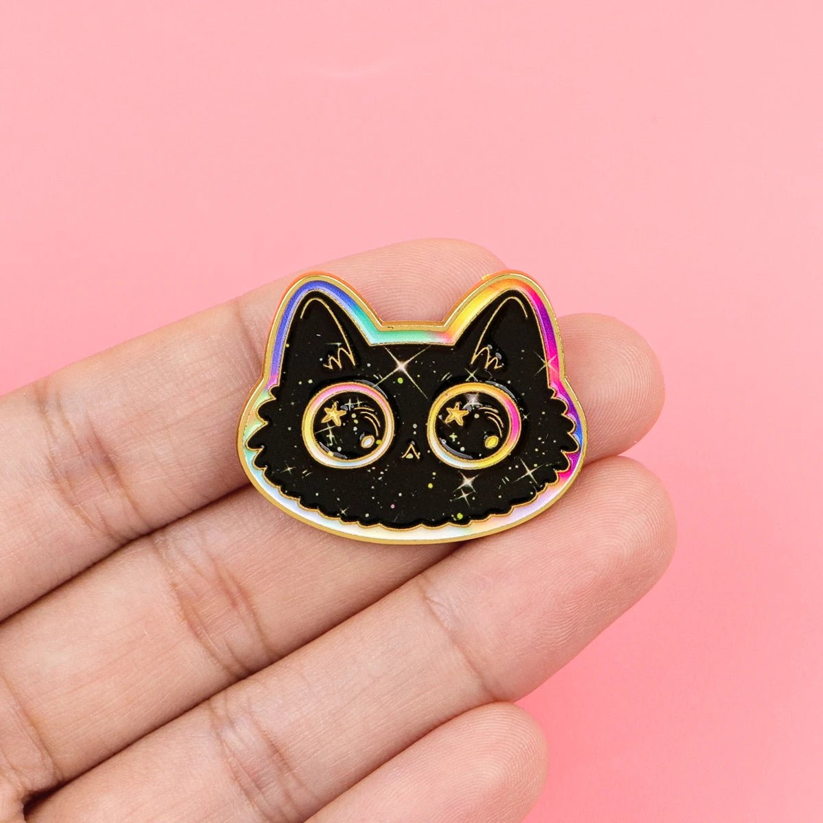 Rainbow pride black cat pin