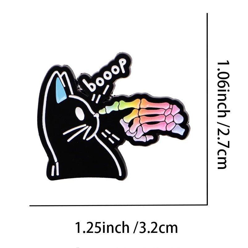 Black catpin with rainbow skeleton and 'booop' text