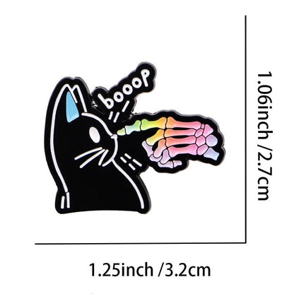 Black catpin with rainbow skeleton and 'booop' text