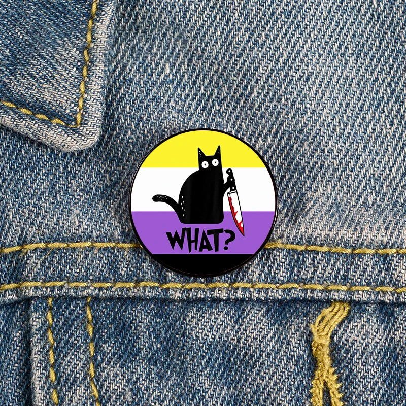 Cat and knife pride flag badges - trans, aromantic, demigirl, demiboy, agender, rainbow, lesbian, bisexual, genderqueer, MLM, pansexual - Gay Skate - Cat and knife pride flag badges - trans, aromantic, demigirl, demiboy, agender, rainbow, lesbian, bisexual, genderqueer, MLM, pansexual - Cat and knife pride flag badges - trans, aromantic, demigirl, demiboy, agender, rainbow, lesbian, bisexual, genderqueer, MLM, pansexual