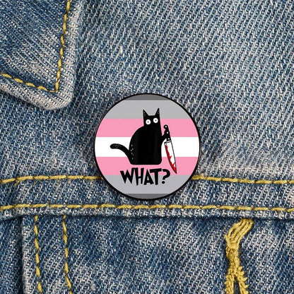 Cat and knife pride flag badges - trans, aromantic, demigirl, demiboy, agender, rainbow, lesbian, bisexual, genderqueer, MLM, pansexual - Gay Skate - Cat and knife pride flag badges - trans, aromantic, demigirl, demiboy, agender, rainbow, lesbian, bisexual, genderqueer, MLM, pansexual - Cat and knife pride flag badges - trans, aromantic, demigirl, demiboy, agender, rainbow, lesbian, bisexual, genderqueer, MLM, pansexual