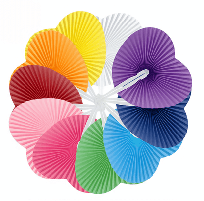 Colourful Heart Shaped Folding Paper Fans - Bulk 20/30/60/100 pieces