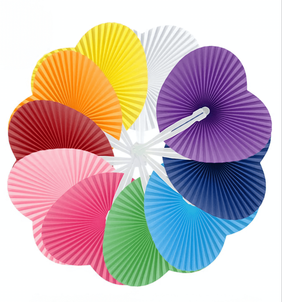 Colourful Heart Shaped Folding Paper Fans - Bulk 20/30/60/100 pieces