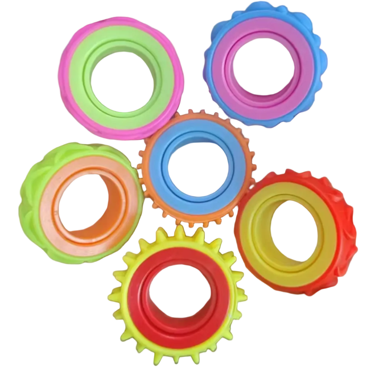 Colourful Rotating Fidget Sensory Rings for Autism & ADHD – Quiet Textured Spinner Finger Toys for Kids & Adults, 6-Pack Anxiety & Stress Relief, Focus & Sensory Stimulation