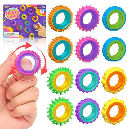 Colourful Rotating Fidget Sensory Rings for Autism & ADHD – Quiet Textured Spinner Finger Toys for Kids & Adults, 6-Pack Anxiety & Stress Relief, Focus & Sensory Stimulation