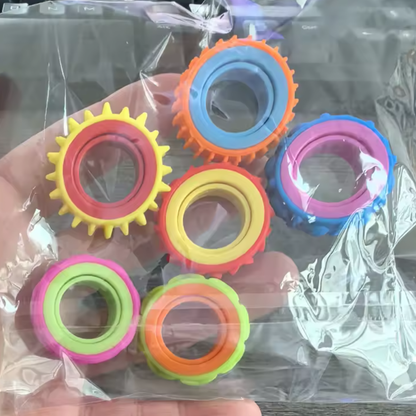 Colourful Rotating Fidget Sensory Rings for Autism & ADHD – Quiet Textured Spinner Finger Toys for Kids & Adults, 6-Pack Anxiety & Stress Relief, Focus & Sensory Stimulation