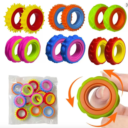 Colourful Rotating Fidget Sensory Rings for Autism & ADHD – Quiet Textured Spinner Finger Toys for Kids & Adults, 6-Pack Anxiety & Stress Relief, Focus & Sensory Stimulation