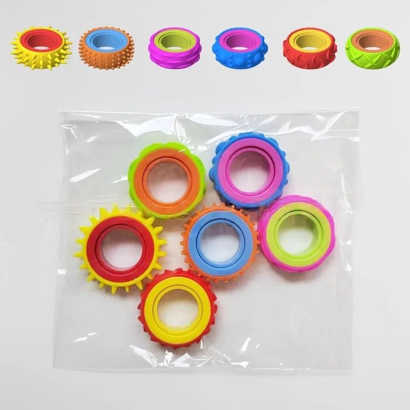 Colourful Rotating Fidget Sensory Rings for Autism & ADHD – Quiet Textured Spinner Finger Toys for Kids & Adults, 6-Pack Anxiety & Stress Relief, Focus & Sensory Stimulation