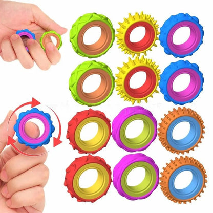 Colourful Rotating Fidget Sensory Rings for Autism & ADHD – Quiet Textured Spinner Finger Toys for Kids & Adults, 6-Pack Anxiety & Stress Relief, Focus & Sensory Stimulation