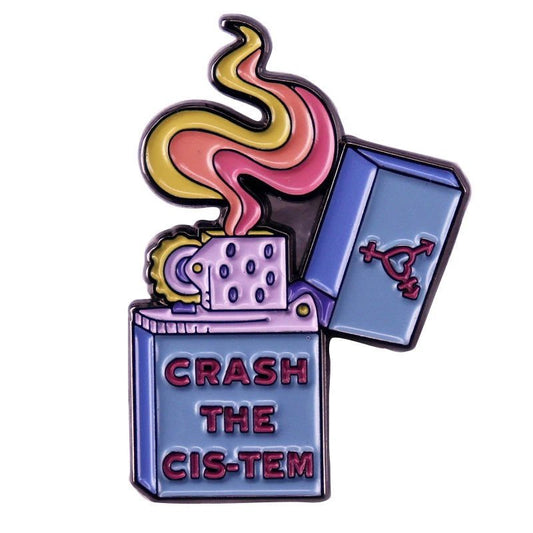 Crash The Cis-tem - trans pride enamel pin - Gay Skate - Crash The Cis-tem - trans pride enamel pin - Crash The Cis-tem - trans pride enamel pin