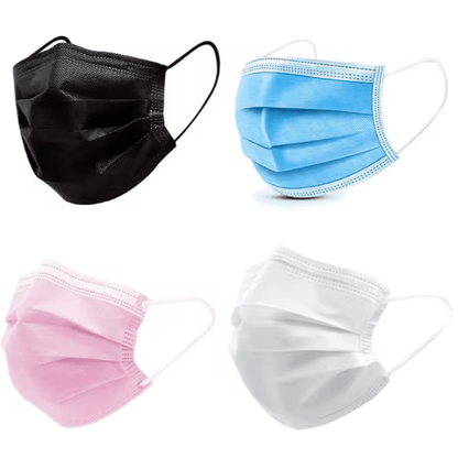 Disposable 3-layer Protective Face Masks - Purple, Pink, Blue, Black, Grey, White - 50 pieces