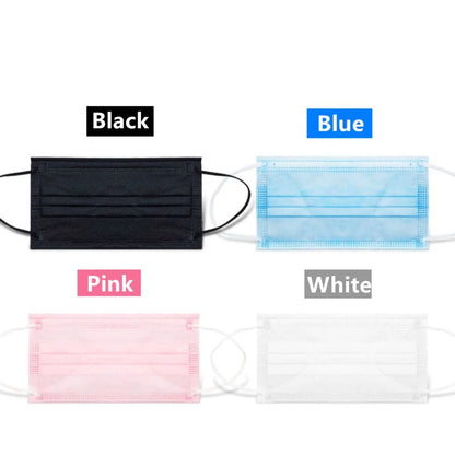 Disposable 3-layer Protective Face Masks - Purple, Pink, Blue, Black, Grey, White - 50 pieces