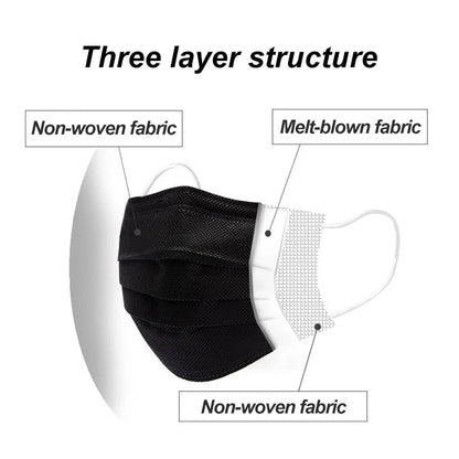 Disposable 3-layer Protective Face Masks - Purple, Pink, Blue, Black, Grey, White - 50 pieces