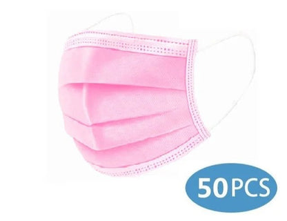 Disposable 3-layer Protective Face Masks - Purple, Pink, Blue, Black, Grey, White - 50 pieces