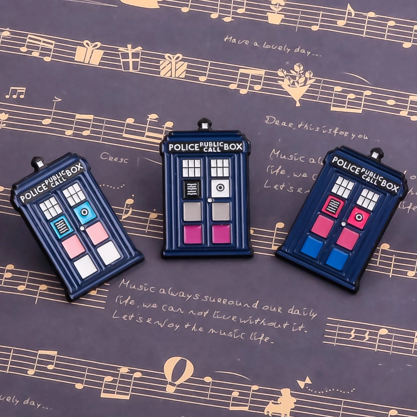 Dr Who Tardis pride flag pin - rainbow, trans, bi, lesbian, non-binary, pan, ace