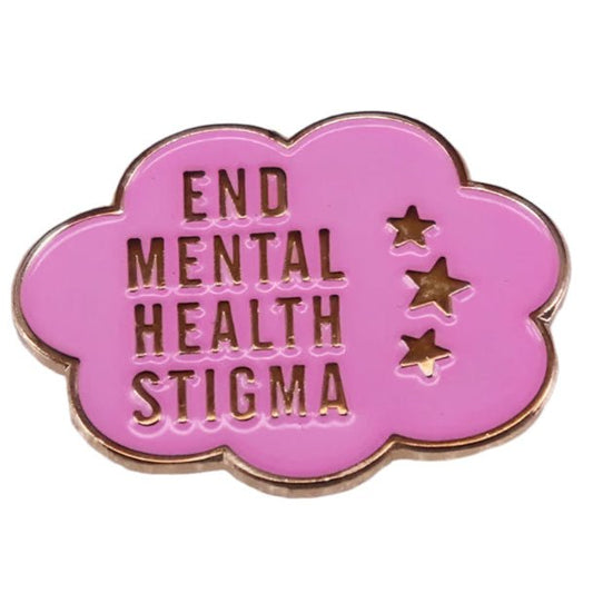 End Mental Health Stigma pink and gold cloud enamel pin badge