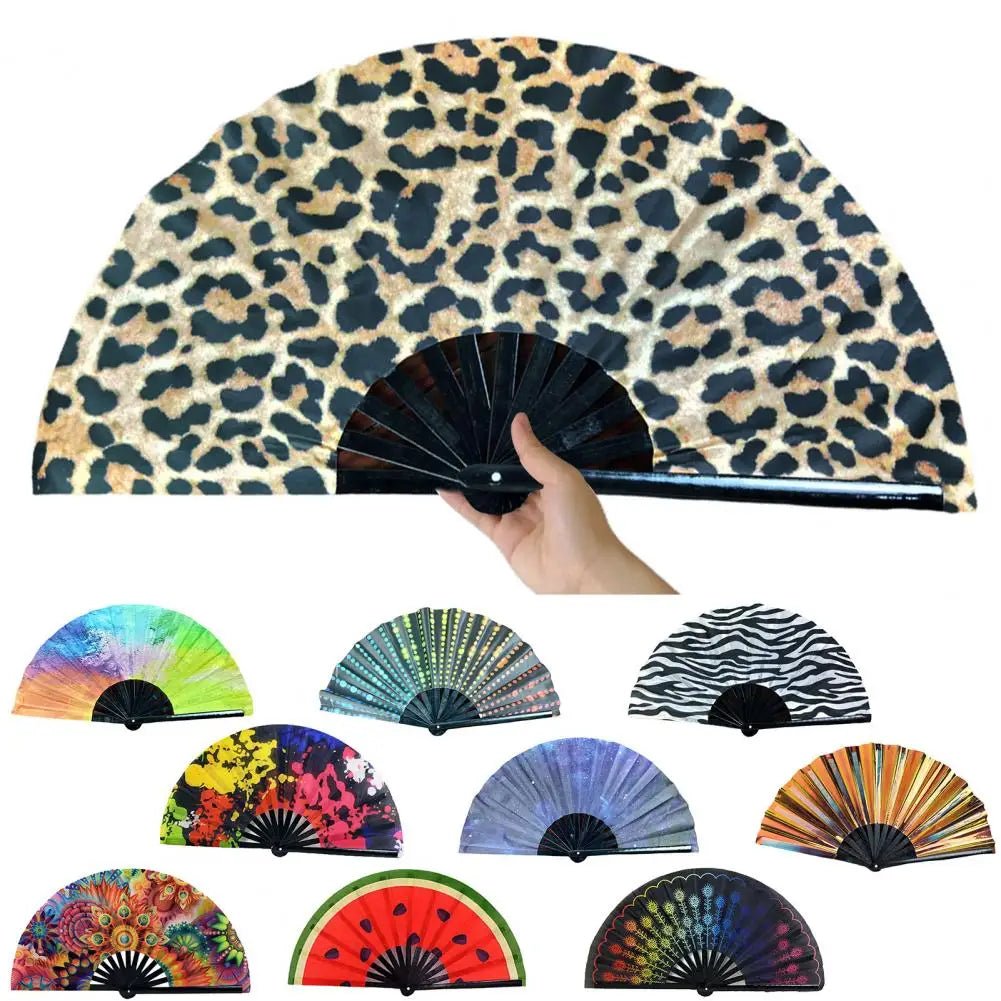 Leopard print hand held fan