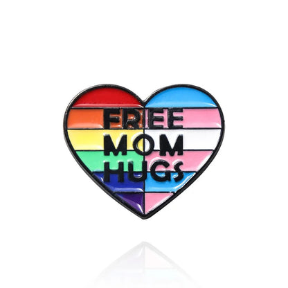 Free Mom Hugs rainbow and trans pride flag love heart badge