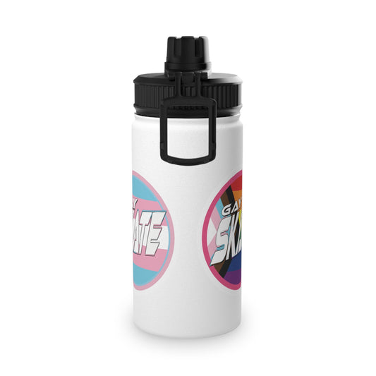 GAY SKATE Stainless Steel Water Bottle - 3 sizes. Progress pride rainbow flag and trans flag drink bottle