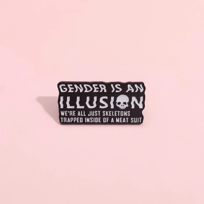 Gender Is An Illusion: skull enamel pin – Gay Skate