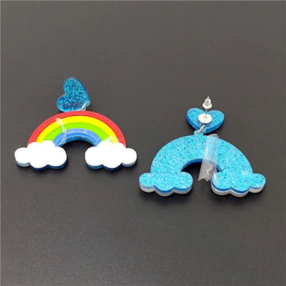 Glitter heart, Rainbow and Clouds Drop Earring