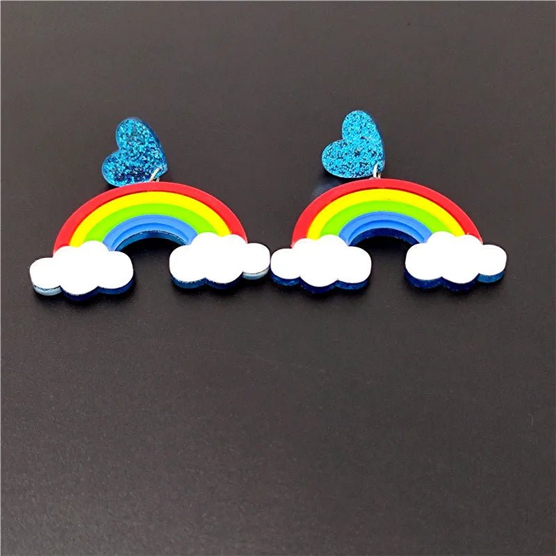 Glitter heart, Rainbow and Clouds Drop Earring