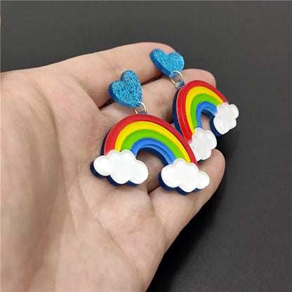 Glitter heart, Rainbow and Clouds Drop Earring