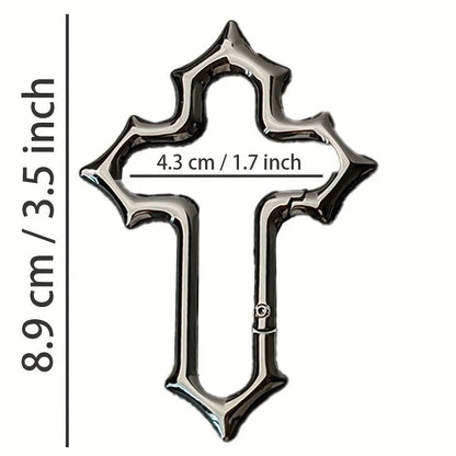 Black Gothic cross carabiner size diagram showing 8.9 cm height and 4.3 cm width.