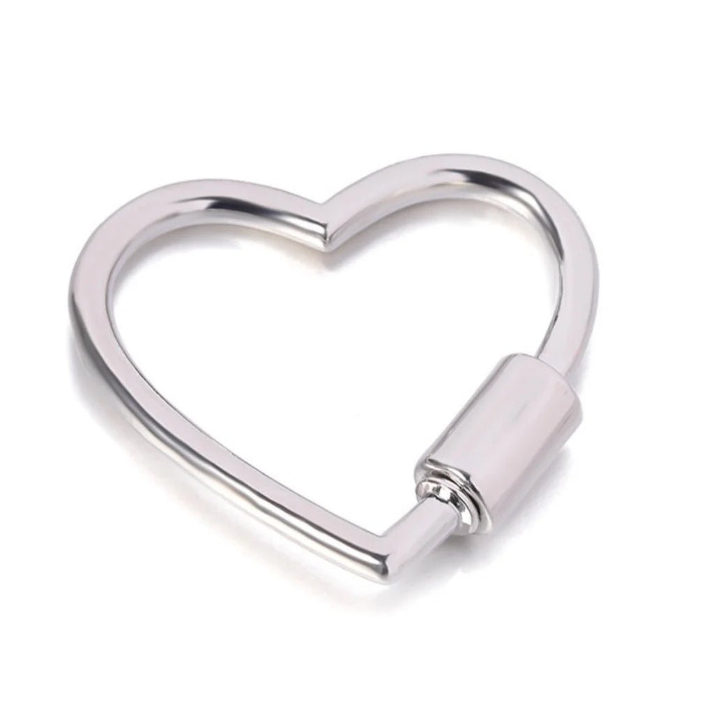 Heart-shaped silver locking carabiner 