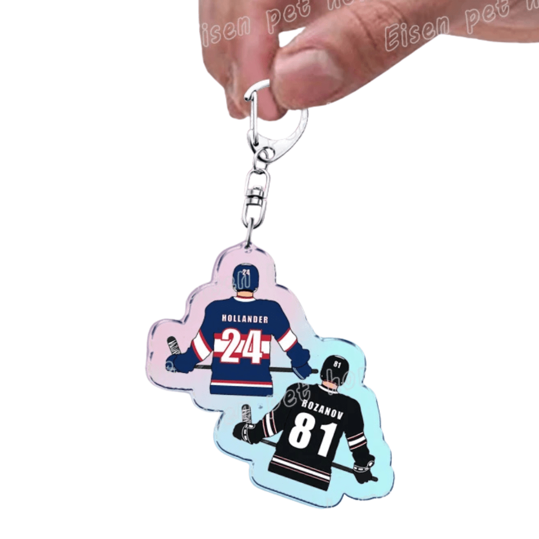 Heated Rivalry Shane and Ilya Keychain with hockey player figures and jerseys 