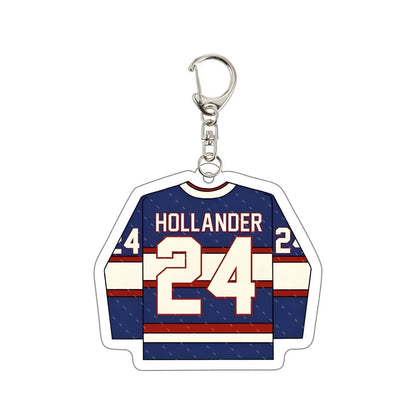 Keychain designed like a hockey jersey with the name 'Hollander' and number '24'.