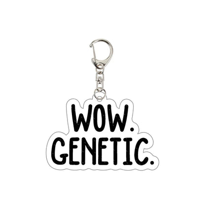 Heated Rivalry Keychain with 'WOW. GENETIC.' tex