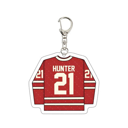 Heated Rivalry Red hockey jersey keychain with 'Hunter' and number '21'