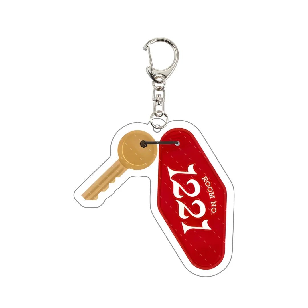 Heated Rivalry Keychain with red hotel room 1221 tag and gold key 
