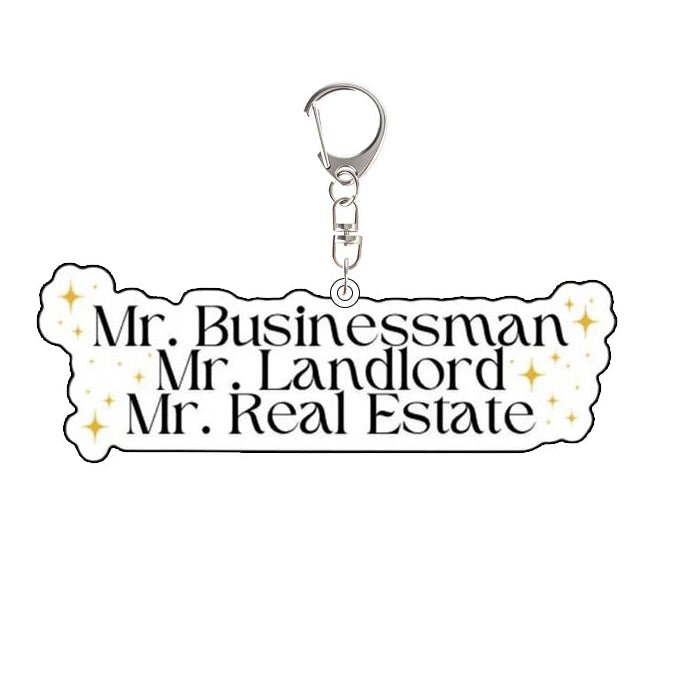 Heated Rivalry Keychain with text 'Mr. Businessman, Mr. Landlord, Mr. Real Estate'