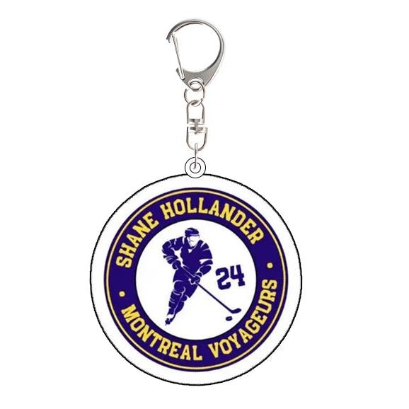Heated Rivalry Shane Hollander  24 Montreal Voyageurs Keychain with hockey player design and text on a white background