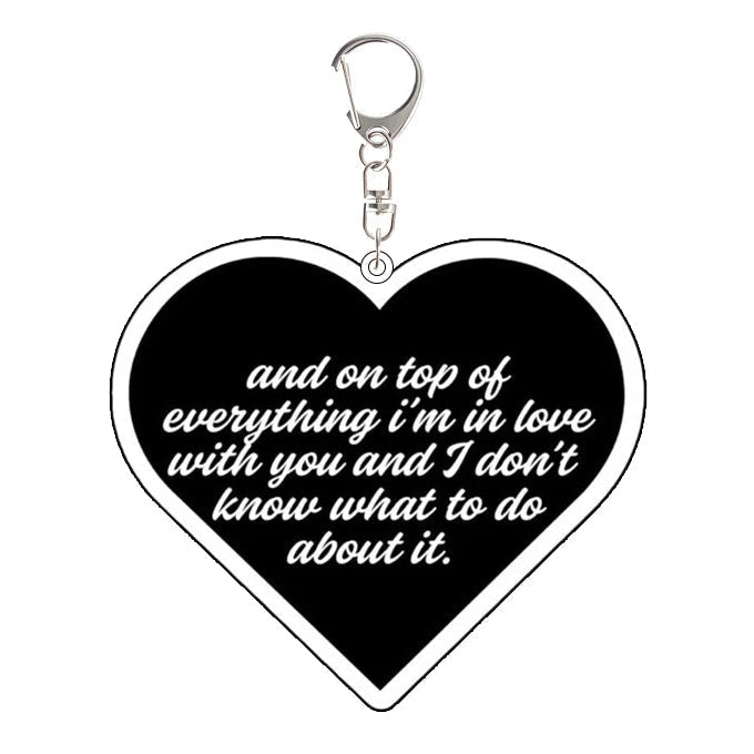 Heated Rivalry Heart-shaped keychain with romantic text And on top of everything I'm in Love with yu and I don't know what to do about it