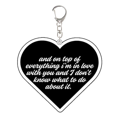 Heated Rivalry Heart-shaped keychain with romantic text And on top of everything I'm in Love with yu and I don't know what to do about it