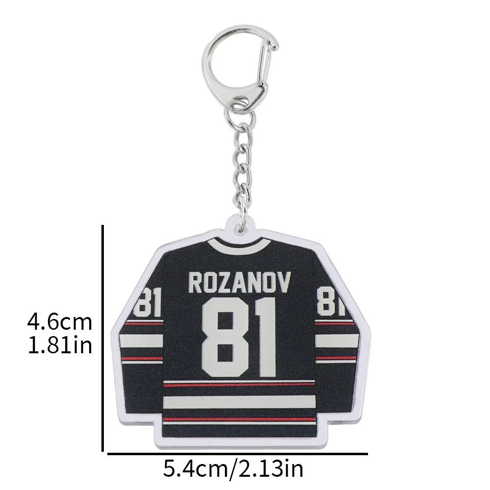 Rozanov 81 black and white hockey jersey key ring gift