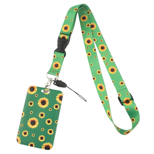 Hidden Disability Sunflowers Green Lanyard and ID Holder featuring a yellow sunflower pattern, displayed on a white background.